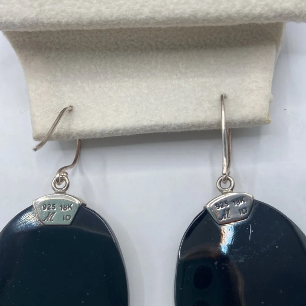 Robert Manse Sterling Silver 18K Abalone Mother of Pearl Earrings 2 1/4”L - Picture 8 of 13